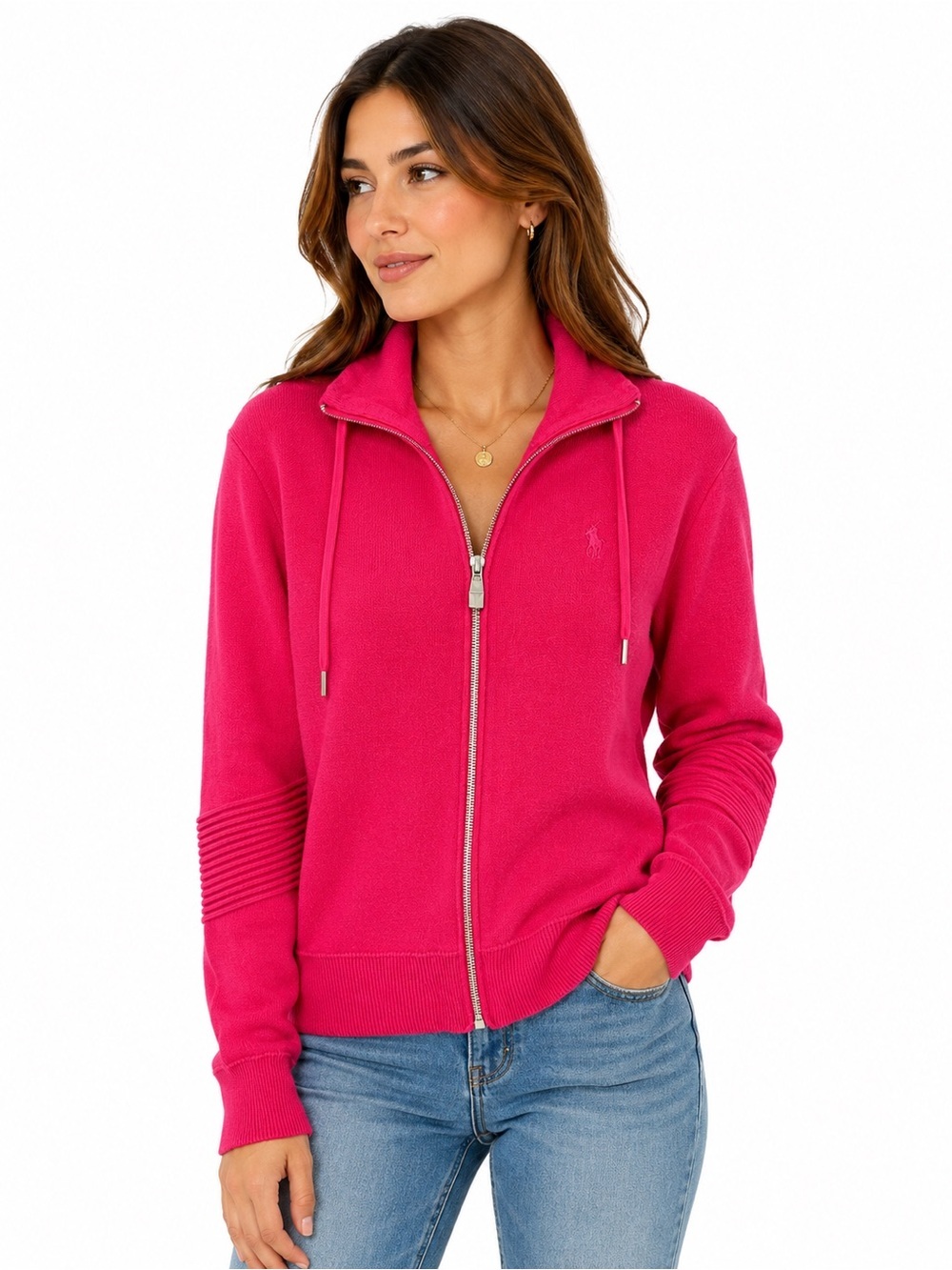 Polo Golf Ralph Lauren Women S Pink Cashmere Blend Full Zip Hooded Sweater